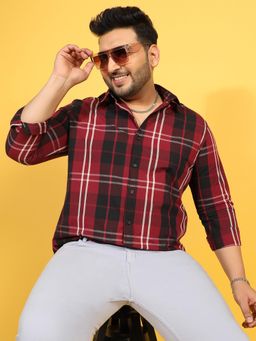 Instafab Plus - Men Red Cotton Checks Shirt