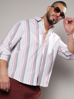 Instafab Plus - Men Multitrack Striped Button Up Shirt