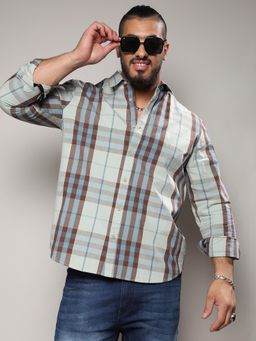 Instafab Plus - Men Sage Green Tartan Plaid Shirt