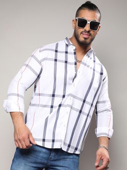 Instafab Plus - Men White Stripes Plaid Shirt