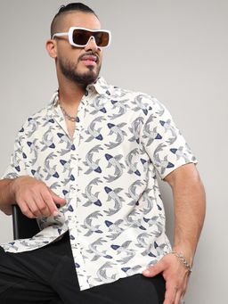 Instafab Plus - Men Fish Print Button Up Shirt