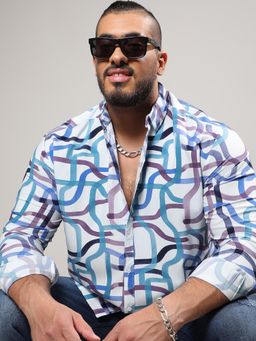 Instafab Plus - Men Abstract Print Button Up Shirt