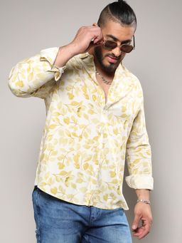 Instafab Plus - Men Artistic Foliage Print Button Up Shirt