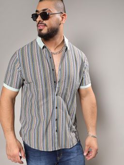 Instafab Plus - Men Sage Green Contrast Knitted Shirt