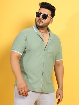 Instafab Plus - Men Sage Green Contrast Hem Shirt