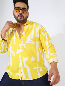 Instafab Plus - Men Lemon Yellow Abstract Print Shirt