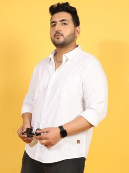 Instafab Plus - Men White Chalk Striped Shirt
