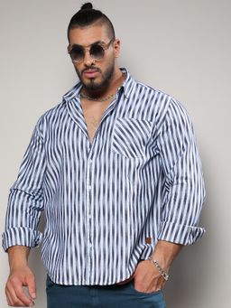 Instafab Plus - Men Ombre Stripe Button Up Shirt
