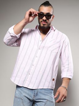 Instafab Plus - Men Pink Heathered Striped Shirt