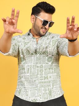 Instafab Plus - Men Sage Green Contrast Aztec Shirt