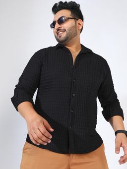 Instafab Plus - Men Midnight Black Embossed Graph Check Shirt