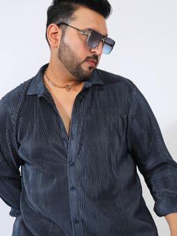 Instafab Plus - Men Navy Blue Pleat-Creased Shirt