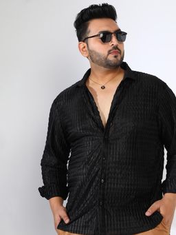 Instafab Plus - Men Onyx Black Curly-Creased Shirt