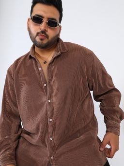 Instafab Plus - Men Mocha Brown Pleat-Creased Shirt