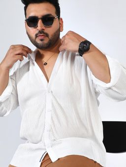 Instafab Plus - Men Chalk White Pleat-Creased Shirt