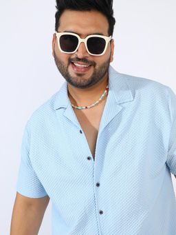 Instafab Plus - Men Light Blue Self-Design Block Shirt