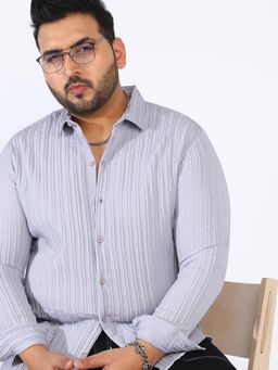 Instafab Plus - Men Moon Grey Self-Design Striped Shirt