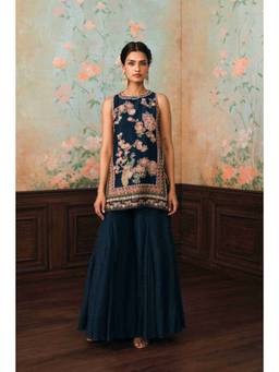 Paulmi & Harsh - Navy Blue wildflower Kurta and Palazzo