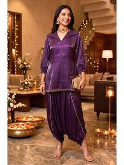 Ishnya - Purple Mizaaj Tunic Style Kurti with Dhoti