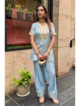 Ishnya - Powder Blue Festive Kurta with Salwar