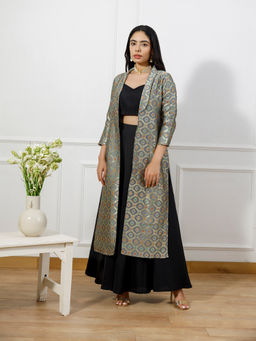 Empress Pitara - Fiona Grey Brocade Long Jacket