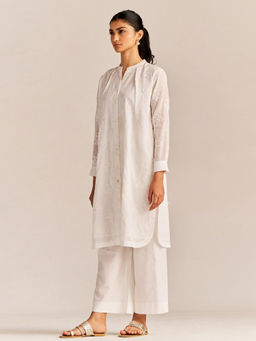 Ganga Fashions - White Mal Embroidered Co-Ord (Set of 2)