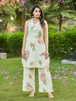 MOJILAA - Women Red Cotton Floral Printed Co-Ord (Set of 2)