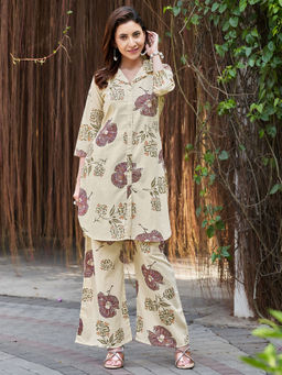 MOJILAA - Women Multicolor Cotton Floral Printed Co-Ord (Set of 2)
