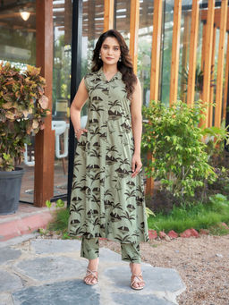 MOJILAA - Women Light Green Rayon Nature Co-Ord (Set of 2)