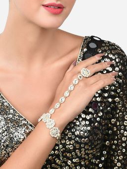 Zaveri Pearls - Gold Tone Traditional Kundan & Pearls Hand Harness-ZPFK15351