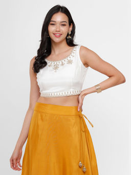 De Moza - Womens Crop Blouse Embroidery Viscose Off White