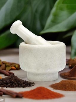 At Home by Nilkamal - Marble Mortar & Pestle Set (White)