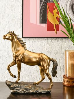 At Home by Nilkamal - Walking Horse Decorative Polyresin Showpiece (Grey & Gold)