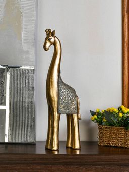 At Home by Nilkamal - Giraffe Decorative Polyresin Showpiece (Grey & Gold)