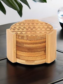 At Home by Nilkamal - Laser Cut Coaster Set of 6 (Brown)