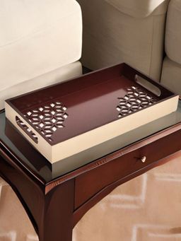 At Home by Nilkamal - Mdf Rectangular Small Serving Tray (Brown & Beige)