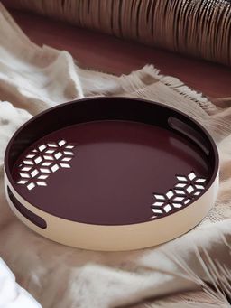 At Home by Nilkamal - Mdf Wooden Round Tray (Brown & Beige)