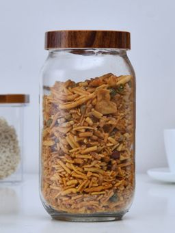 At Home by Nilkamal - Multipurpose 1000ml Round Storage Jar (Brown)