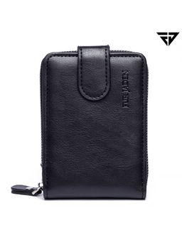 FUR JADEN - Black PU Leather CardHolder Money & Coin Zipper Wallet With CreditCard & Photo ID Slots