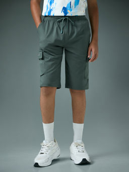 Technosport - Boy's Sports Slim Fit Green Cargo Shorts