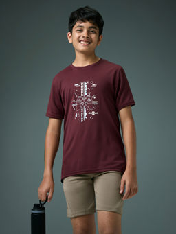 Technosport - Boy's Sports Slim Fit Wine T-Shirt