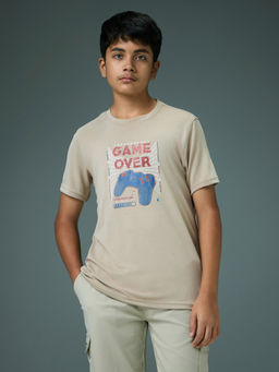 Technosport - Boy's Sports Slim Fit Beige T-Shirt