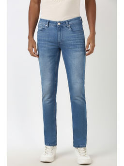 Peter England - Men Blue Mid Wash Slim Straight Jeans