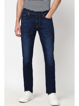 Peter England - Men Navy Mid Wash Slim Straight Jeans