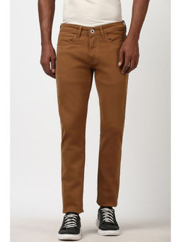 Peter England - Men Brown Dark Wash Slim Jeans