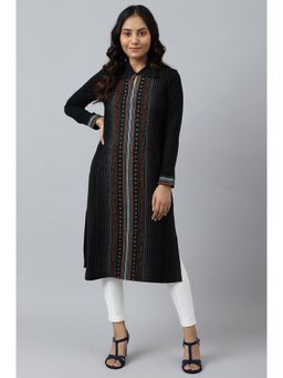 Aurelia - Black Printed Acrylic Winter Kurta