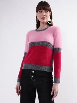 ELLE - Womens Pink Colorblock Sweater