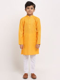 Kraft India - Boys Mustard Woven Design Cotton Kurta with Pyjamas (Set of 2)