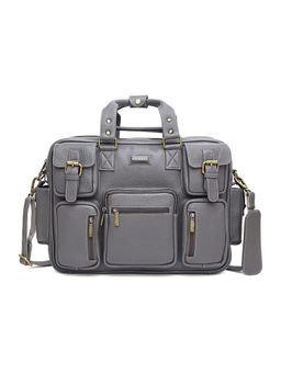 WILDHORN - Grey Leather Laptop Messenger Bag for Men| Padded Laptop Compartment |Office Bag