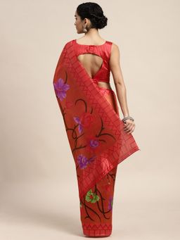 Odette - Silk Blend Rust Printed Saree with Unstitched Blouse